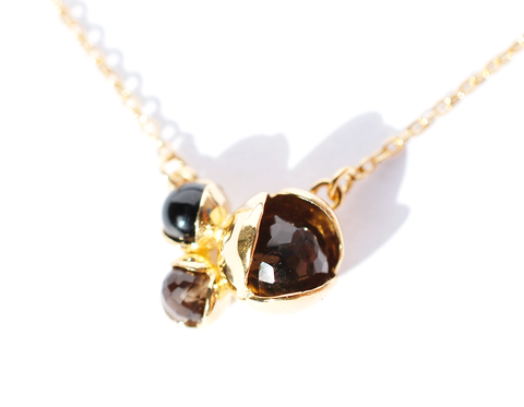 Bud Floret Triple Necklace Smokey Quartz & Black Onyx